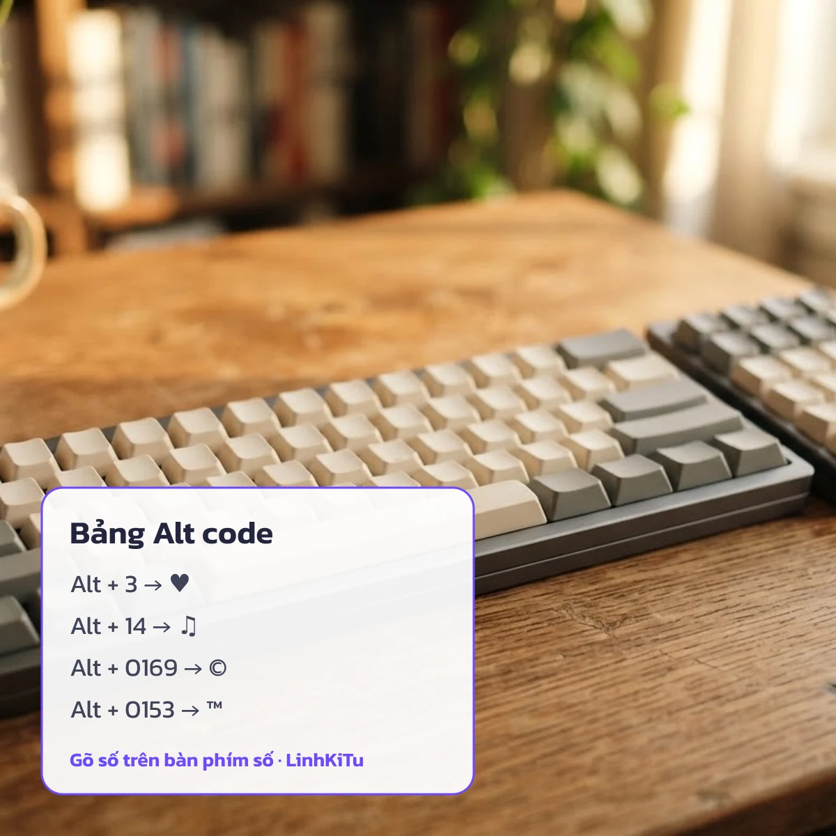 Bảng kí tự đặc biệt Alt: Alt+3 ra ♥, Alt+0169 ra ©