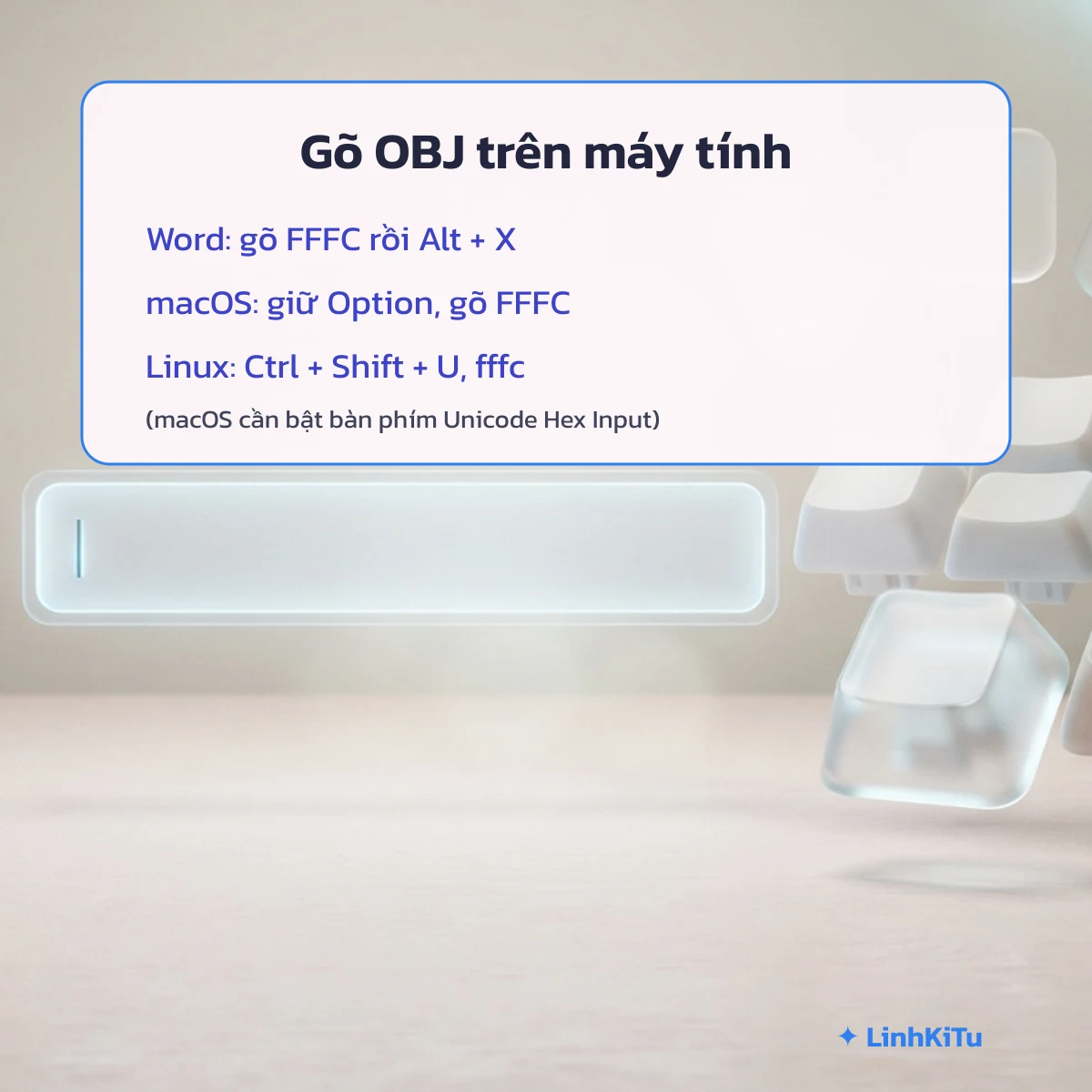 Cách gõ kí tự OBJ U+FFFC trên Word, macOS và Linux