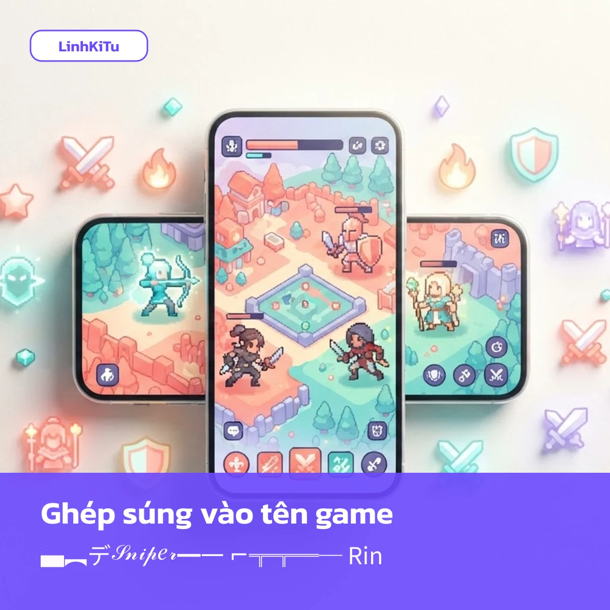Ghép kí tự súng vào tên game: combo súng trường, súng ngắn và kaomoji cầm súng
