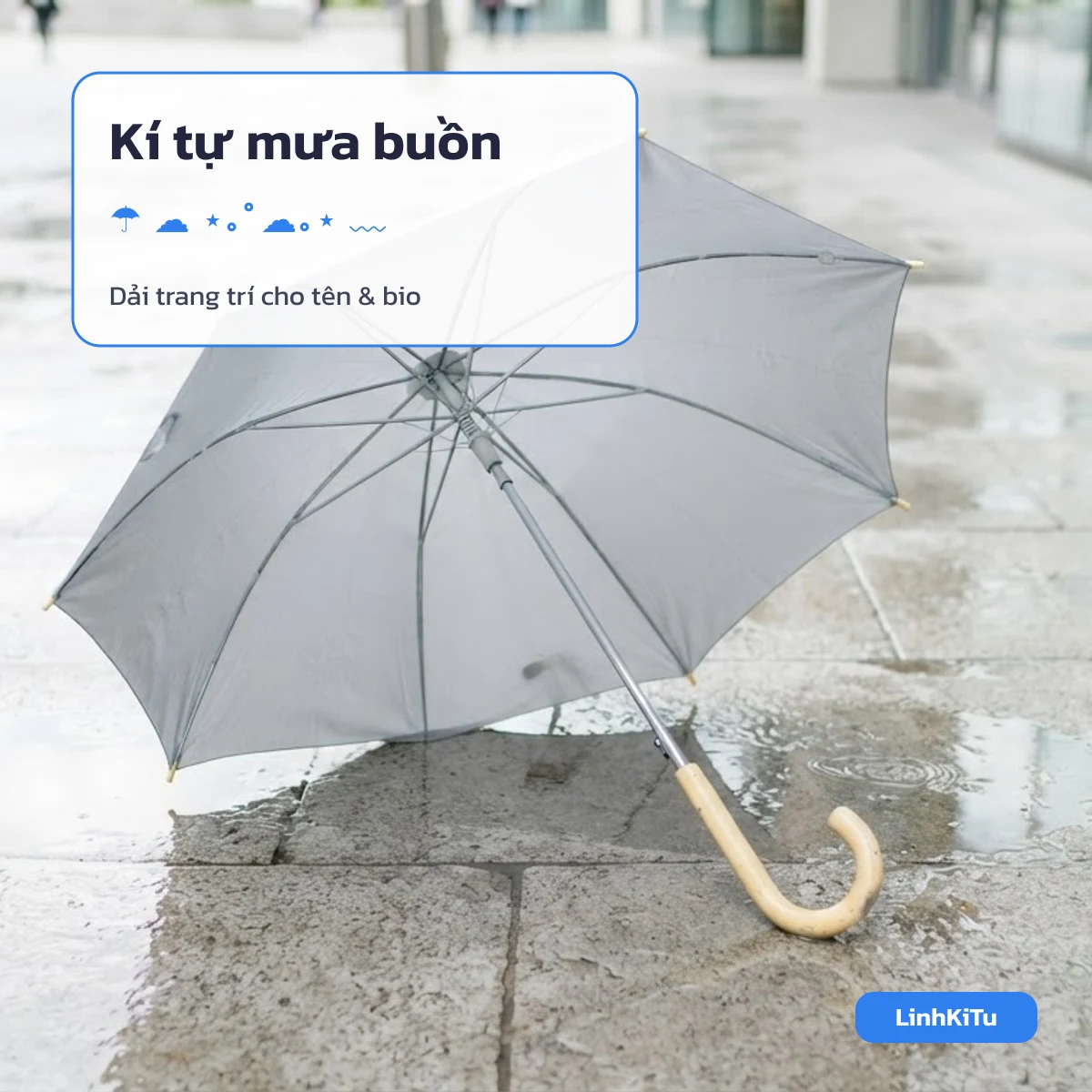 Kí tự mưa buồn, mây và ô dùng làm dải trang trí tên và bio