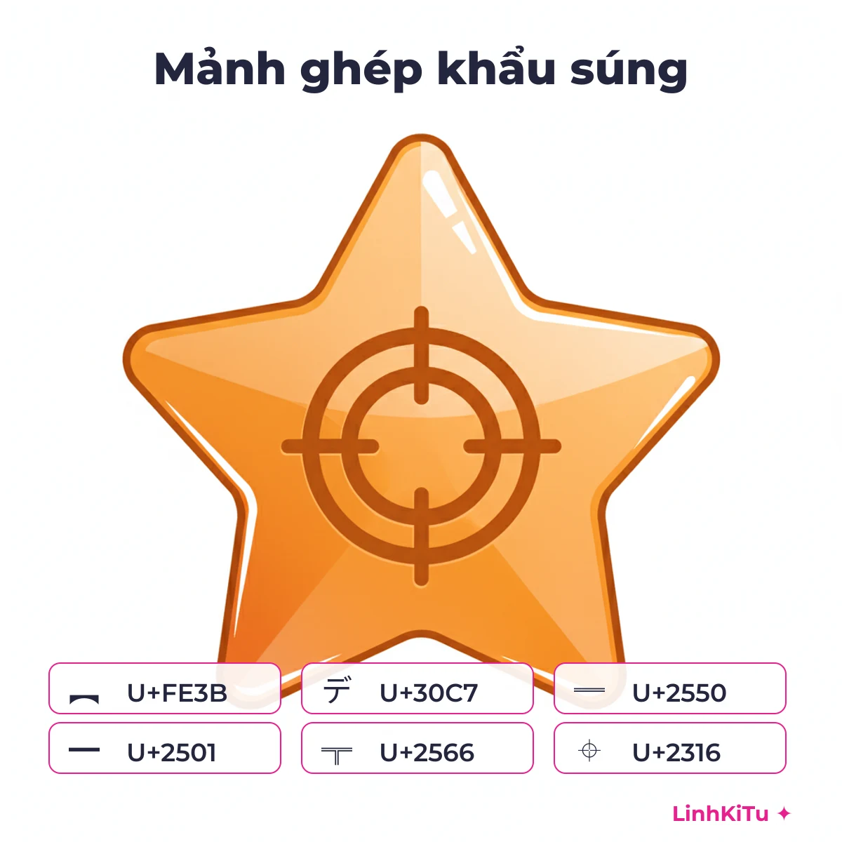 Bảng mã Unicode các mảnh ghép kí tự súng như ︻ デ ═ ⌖